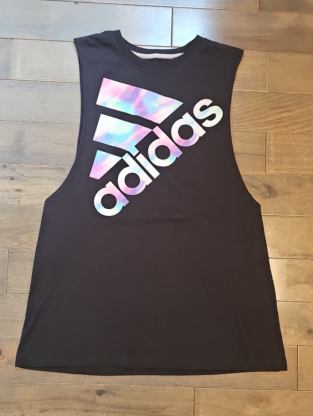 Adidas Black Muscle Tank Top with Multi Color Logo, Medium